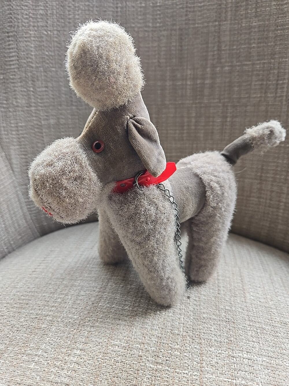 Vintage Mid-century Plush Poodle 8" Tall Japan Tag